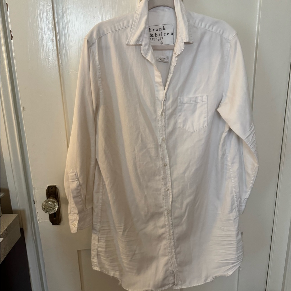 Frank & Eileen Mary White Button Down white denim distressed dress,M